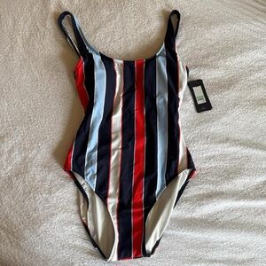 Tommy Hilfiger Red, Blue, and White Striped Swimsuit